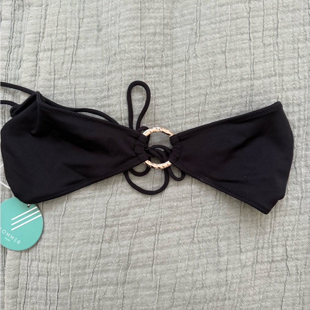 Sommer Swim Black Bikini Top with Gold Ring Detail